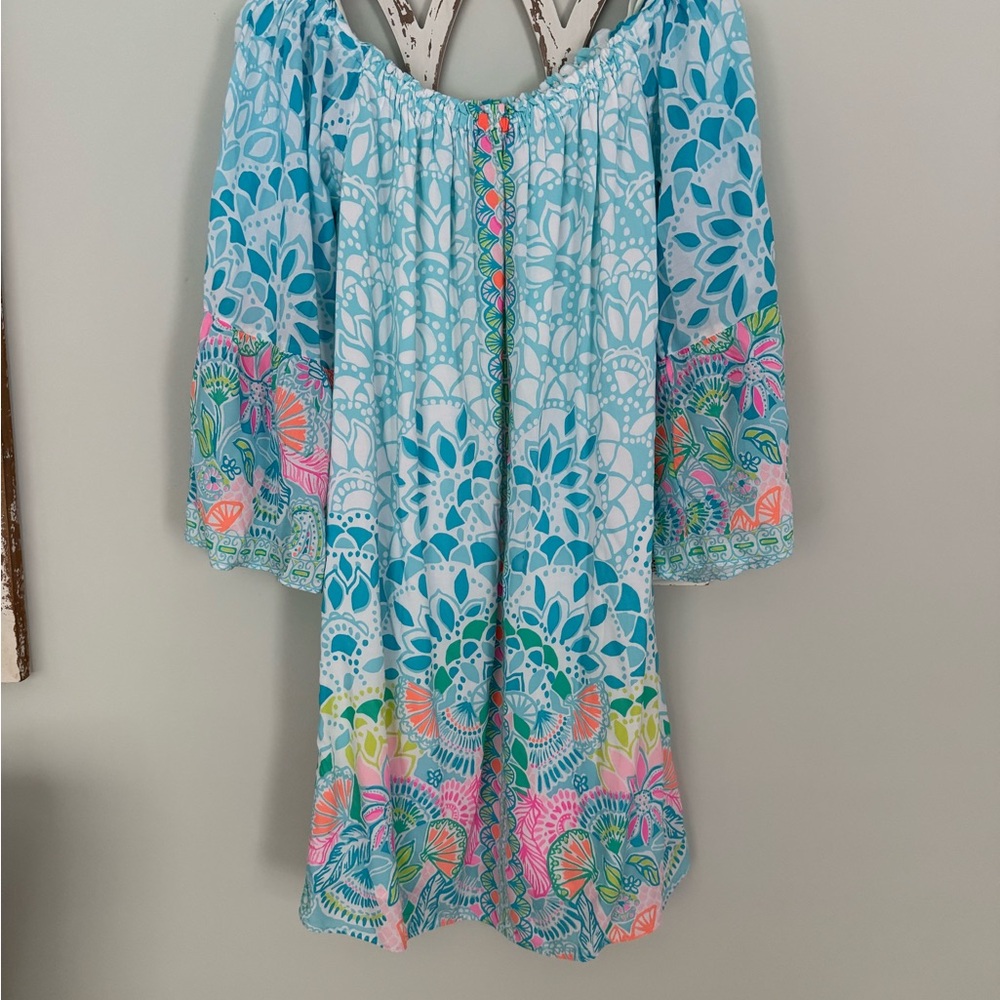 Lilly Pulitzer off shoulder engineered dress.